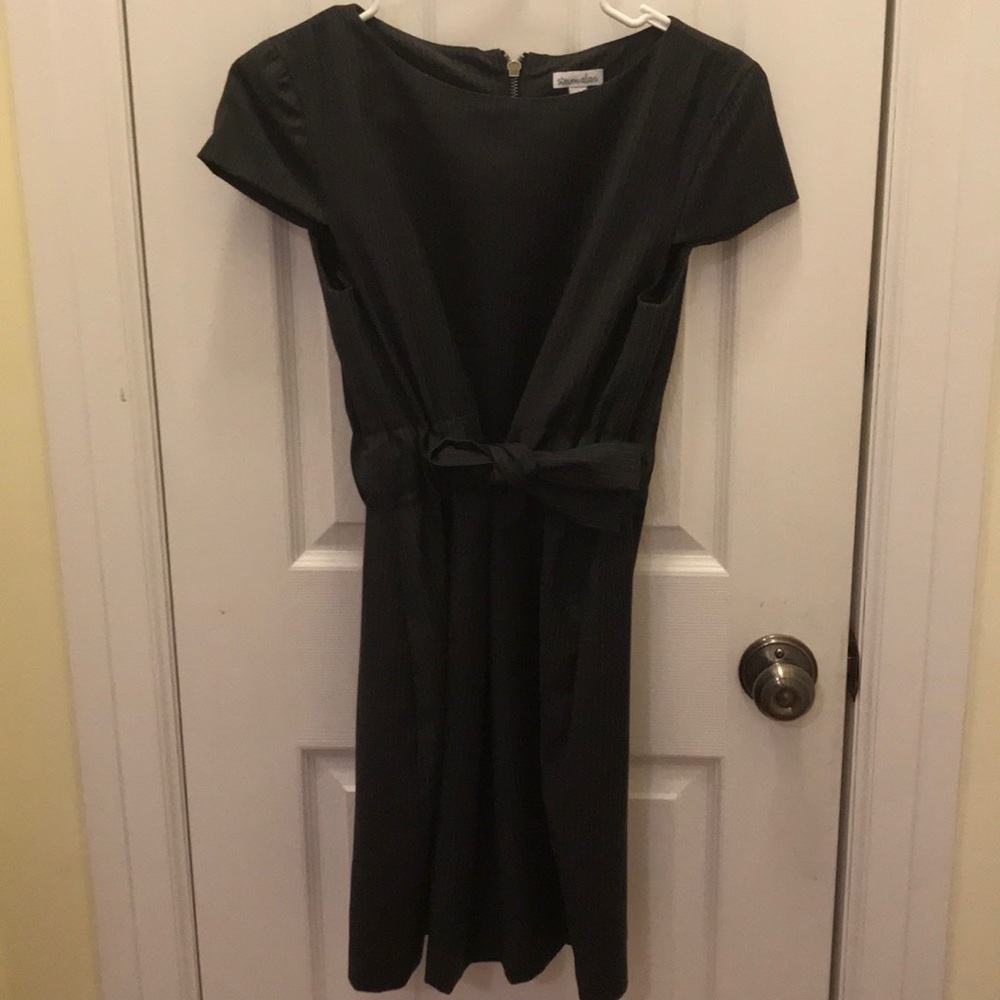 Steve Alan grey pinstripe work tie waist dress